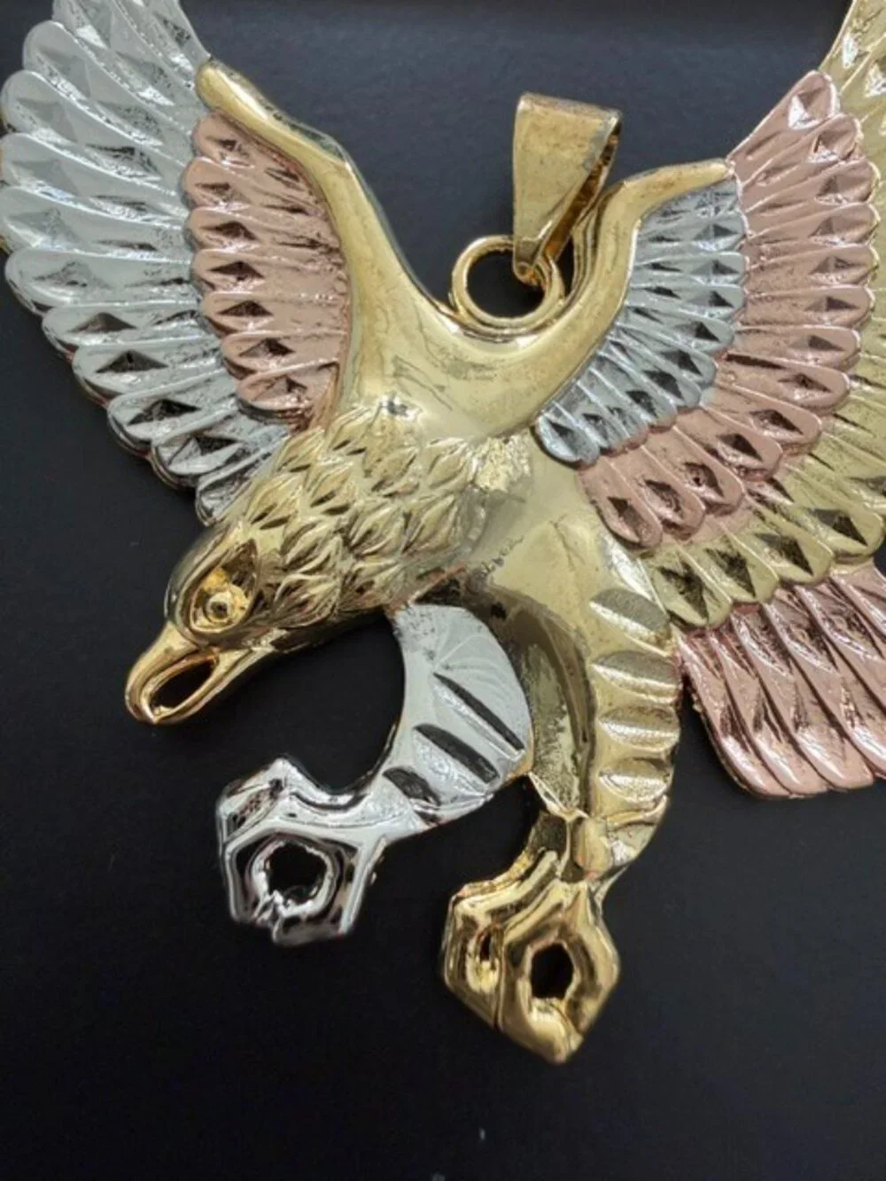 Eagle Flying Tri Color Yellow White Rose Gold Tone Pendant Hip Hop Statement USA